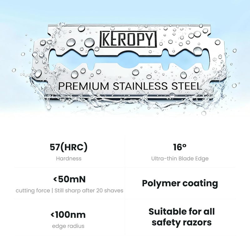 Keropy Double Edge Safety Razor Blades-50 Count Premium Razor Blades, Surgical Stainless Steel with Chromium Coating&3X Sharper Edges, Zero Irritation, Fits Most of Safety Razors, Sensitive Skin Safe - Image 3